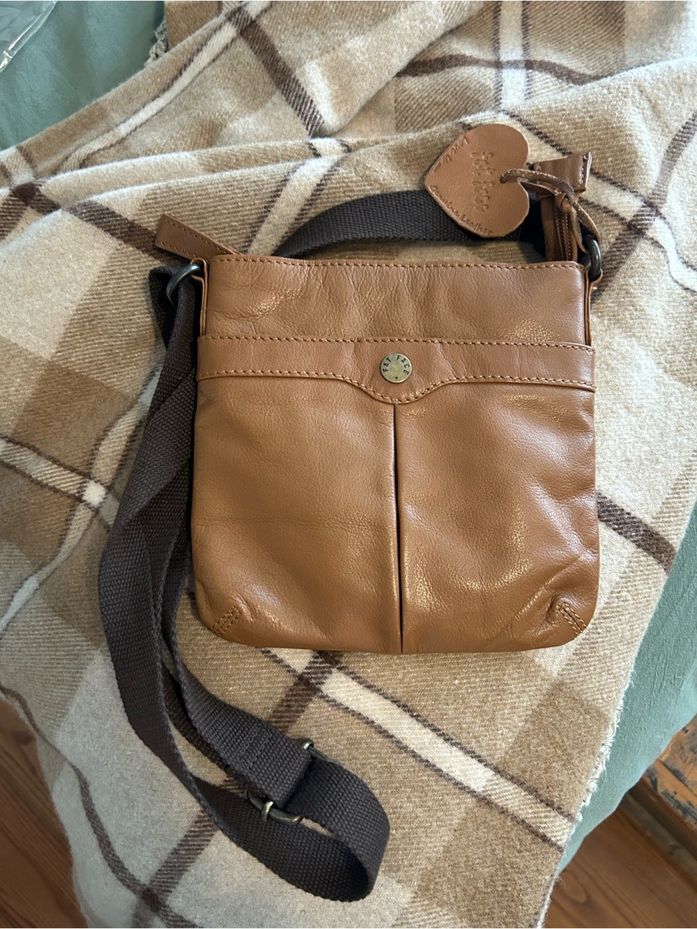 NWOT FatFace Caramel Leather Crossbody Bag.